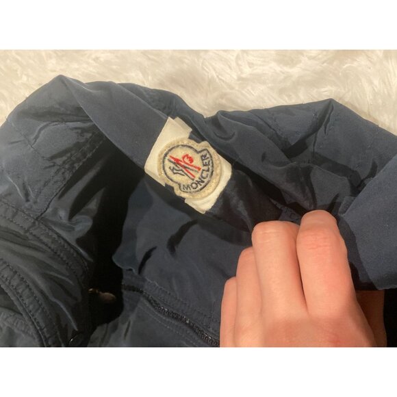 Moncler Blue Biker Jacket Navy Polyamide Logo Coat Size 110cm 5 Years - Picture 7 of 8